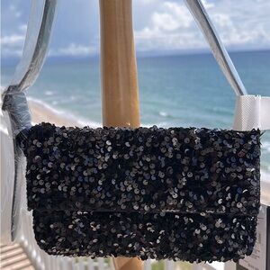 NICOLE MILLER BLACK SEQUIN BAG NWT